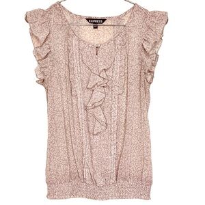Express Leopard Cheetah Ruffle Flutter Blouse XS